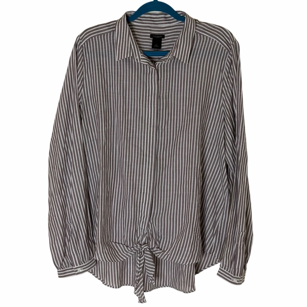 Ann Taylor Factory Striped Button-Up Shirt with Tie Front XL NWT